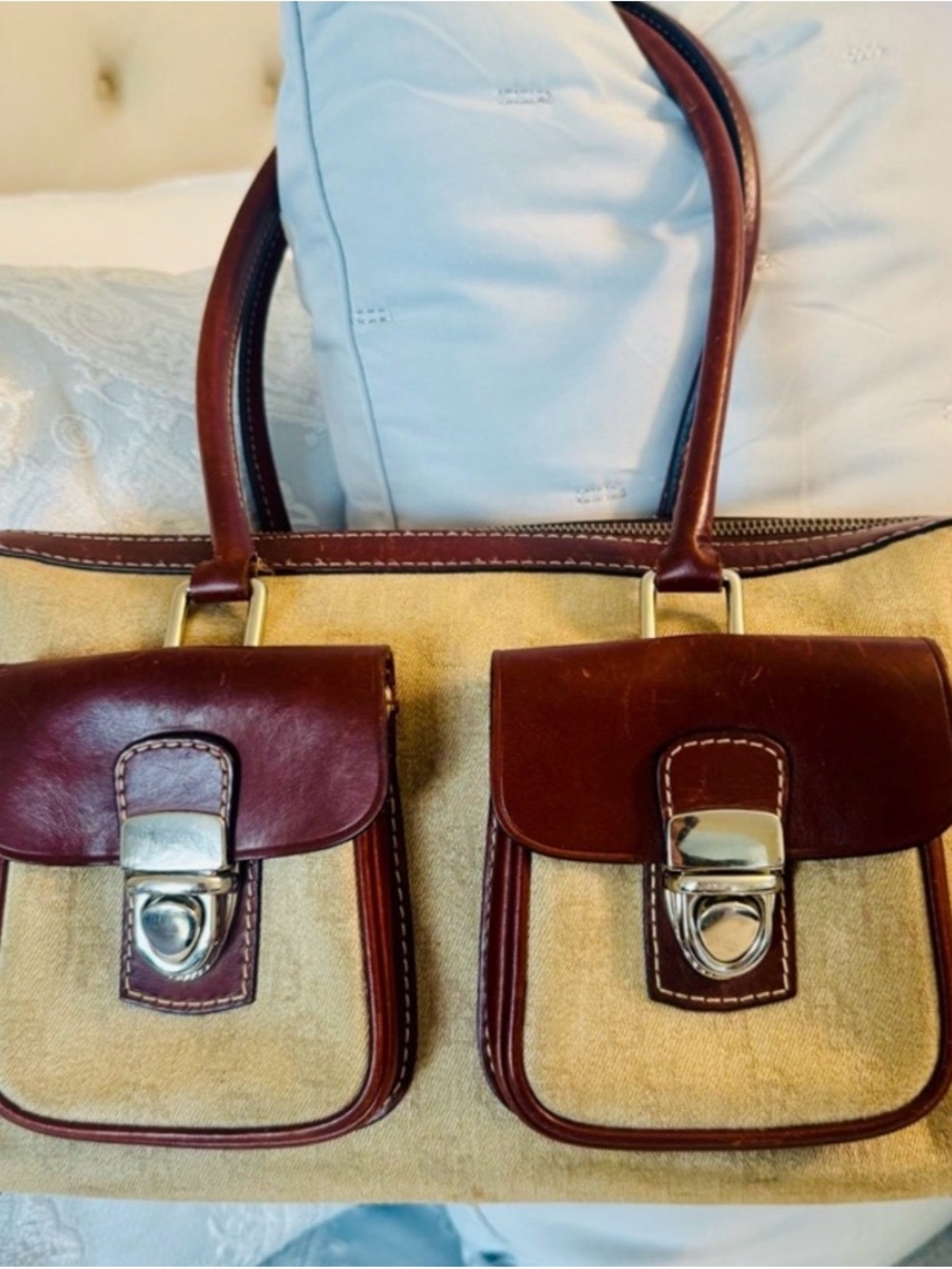 DOONEY AND BOURKE ‘LUCIA’ DOUBLE POCKET SIGNATURE SATCHEL VINTAGE - Picture 5 of 11
